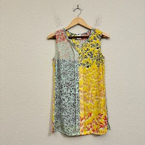 CABI Golden Glow Split Hem Tunic Top Floral Sleeveless Blouse Summer
